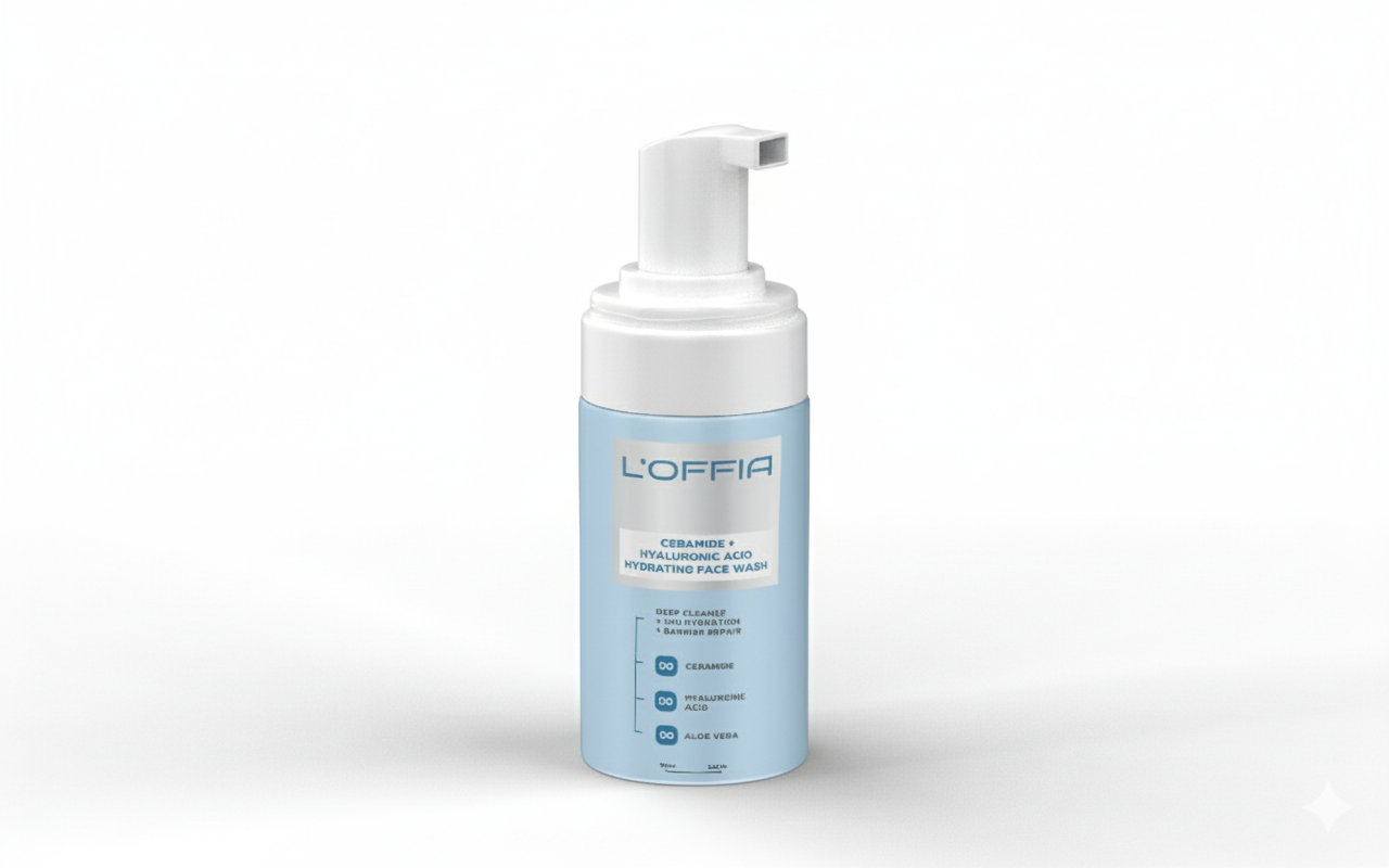 L'Offia Ceramide + Hyaluronic Acid Face Wash | Gentle Cleanser with Niacinamide & Rice Water for Dry & sensitive skin(100 ml)