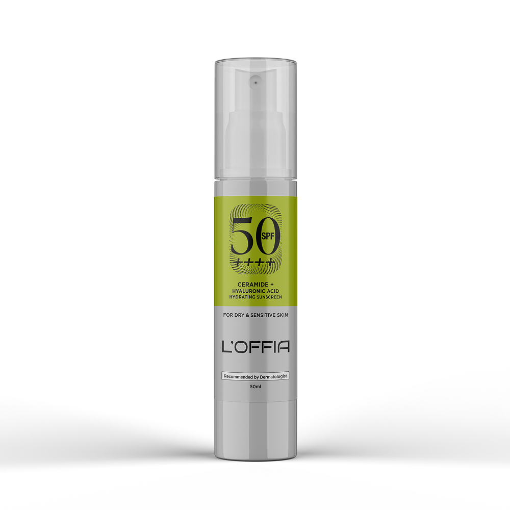 L'Offia Ceramide + Hyaluronic Acid Hydrating Sunscreen SPF 50 PA++++ | for Dry Skin (50ml)