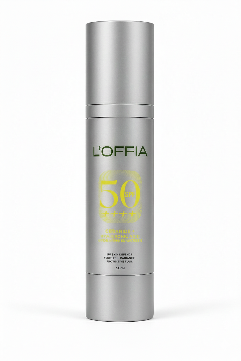 L'Offia Ceramide + Hyaluronic Acid Hydrating Sunscreen SPF 50 PA++++ | for Dry Skin (50ml)